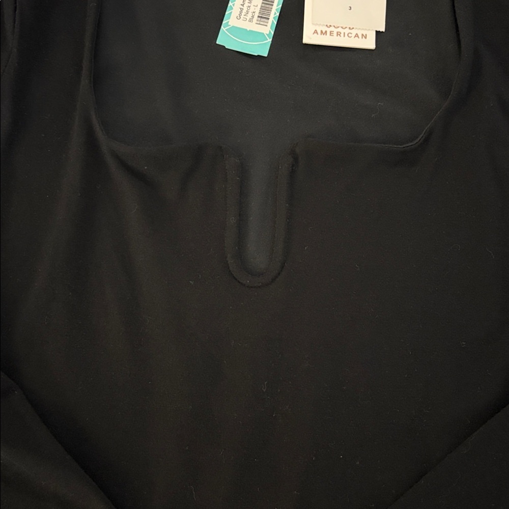 Good American Bodycon Midi Dress Black U-Ring Stretch Long Sleeve 3 Large New - Picture 4 of 7